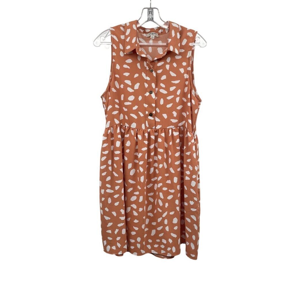 Umgee Womens Print A-Line Dress Sleeveless Collared Orange/White Size Small